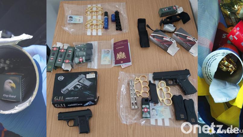 Die Bundespolizei Waidhaus entdeckt bei einer Kontrolle mehrere Waffen, die in Chips-Dosen versteckt waren. Bild: Bundespolizei