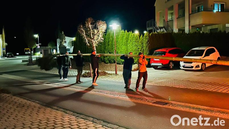 Eine Auswahl der Festburschen machten sich auf zu den Imkern und schleppten den Maibaum in ein sicheres Versteck. Bild: Laura Roth