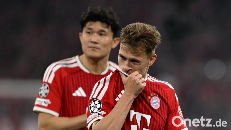 Der Frust ist Joshua Kimmich (vorne) und Min-jae Kim ins Gesicht geschrieben. Der FC Bayern ist im Halbfinale der Champions-League ausgeschieden. Bild: Sven Hoppe/dpa