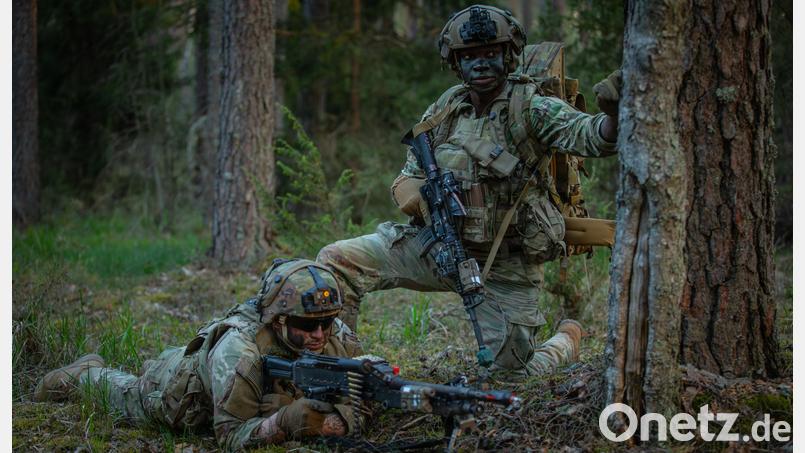 Das Bild vom 5. Mai zeigt zwei Soldaten der Stryker-Brigade in Litauen. Bild: Sgt. Max Elliott/US Army