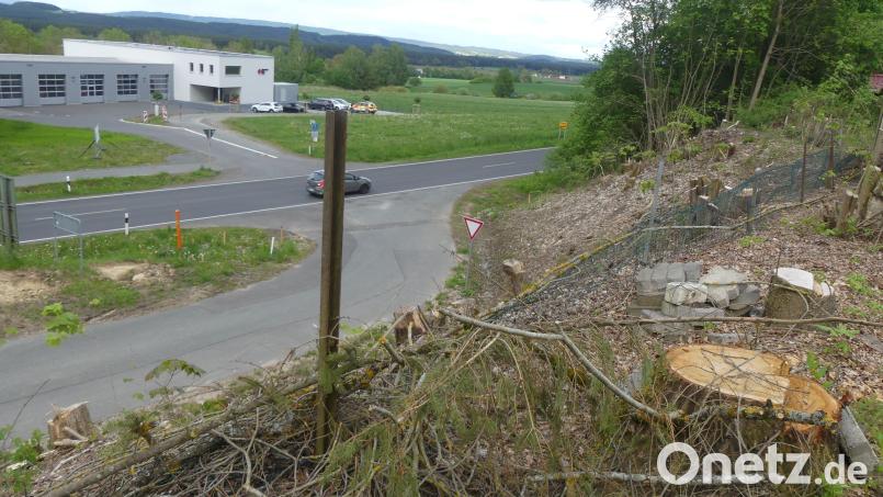 Gegenüber der BRK-Rettungswache lassen erste Fällarbeiten auf die kommenden Arbeiten für den Kreisverkehr schließen. Bild: rn