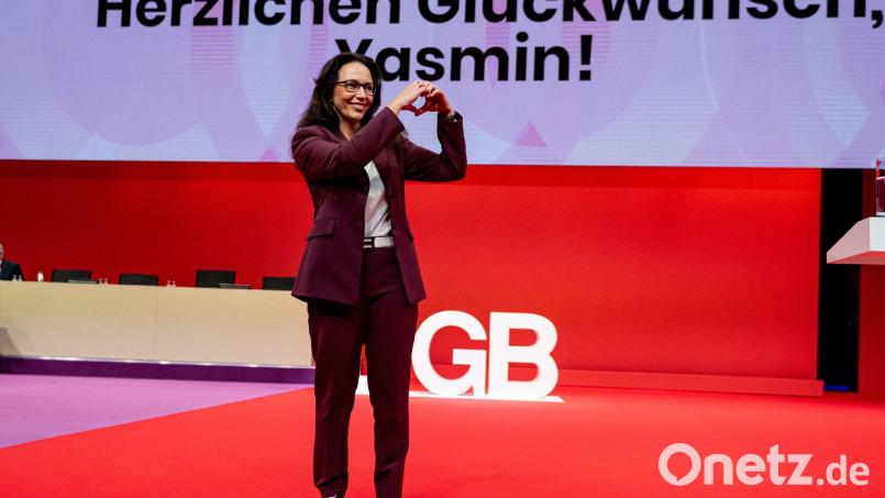 DGB-Chefin Fahimi wurde mit klarer Mehrheit bestätigt. Bild: Fabian Sommer/dpa
