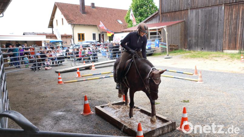 Der Wassergraben wird souverän gemeistert. Mit Wasser gefüllt und einem Holzdeckel. Sobald Pferd und Reiter darüber reiten, sprudelte das Wasser aus allen Löchern, was für die Pferde gewöhnungsbedürftig ist. Bild: fvo