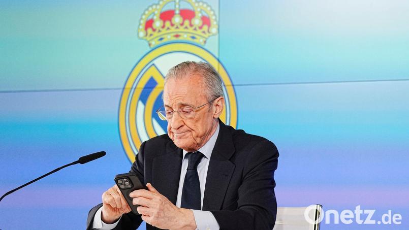 Reals Präsident Florentino Pérez kritisiert Medien und Rivalen. Bild: Bernat Armangue/AP/dpa