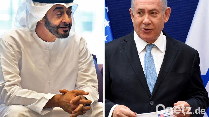 Der emiratische Präsident Mohammed bin Sajid (l) und der israelische Ministerpräsident Benjamin Netanjahu. (Archivbild) Bild: Debbi Hill/Pool UPI/AP/dpa