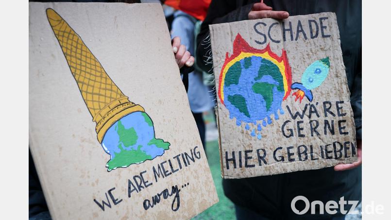 Auf einem Klimaprotest machen Plakate auf die eskalierende Krise aufmerksam. (Symbolbild) Bild: Christian Charisius/dpa