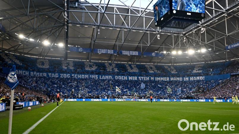 In der Fußball-Arena auf Schalke wird das Eröffnungsspiel der Eishockey-WM 2027 ausgetragen. Bild: Bernd Thissen/dpa