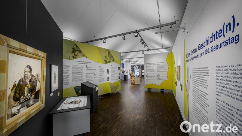 Verschiedene Selbstbildnisse Prechtls im Eingangsbereich der Sonderausstellung. Bild: Marcus Rebmann