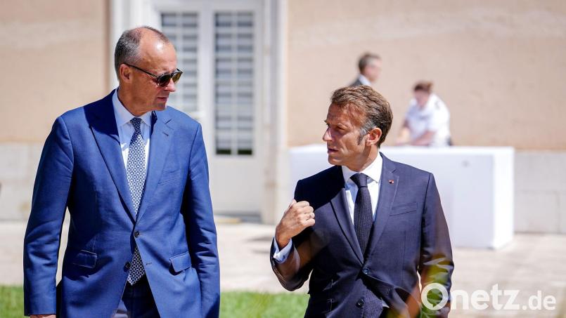Merz (l) und Macron wollen den EU-Beitrittsprozess gemeinsam beschleunigen. (Archivbild) Bild: Kay Nietfeld/dpa