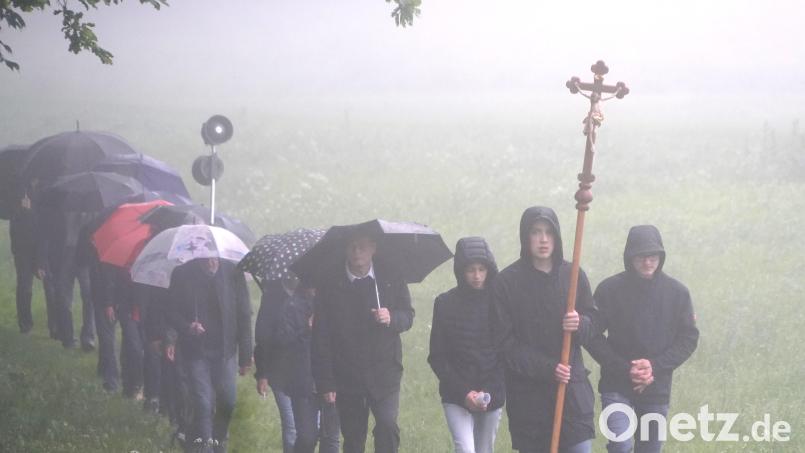 Fußwallfahrt trotz Regen und Nebel zur Friedensmadonna zum Fahrenberg. Bild: fvo