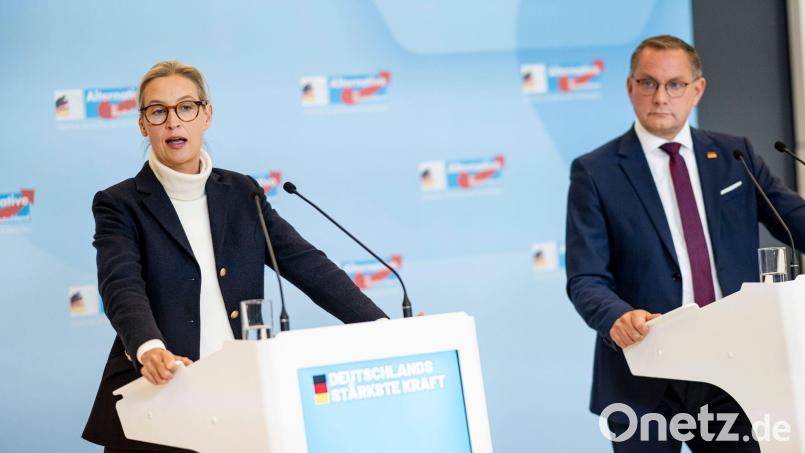 Alice Weidel und Tino Chrupalla dürften Anfang Juli beim Parteitag der AfD in Erfurt als Führungsduo bestätigt werden. (Archivbild) Bild: Fabian Sommer/dpa