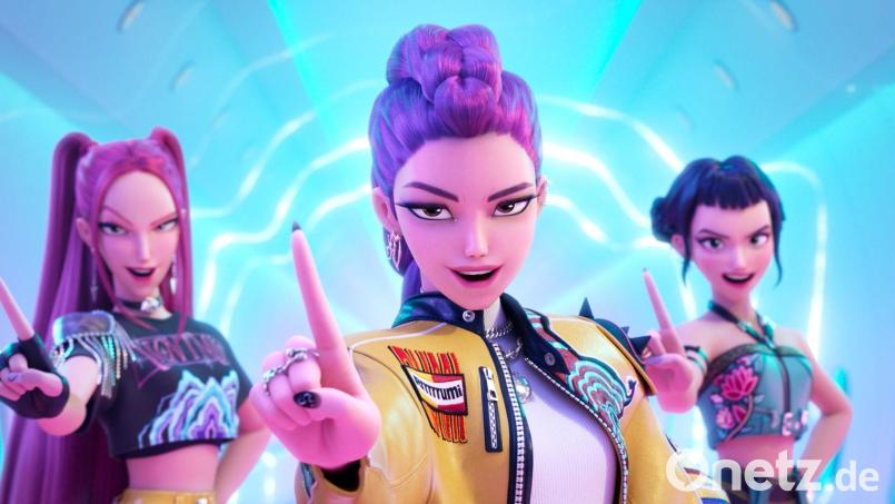 Die Band Huntrix im Animationsfilm „KPop Demon Hunters“. (Netflix-Handout) Bild: -/©2025 Netflix/dpa