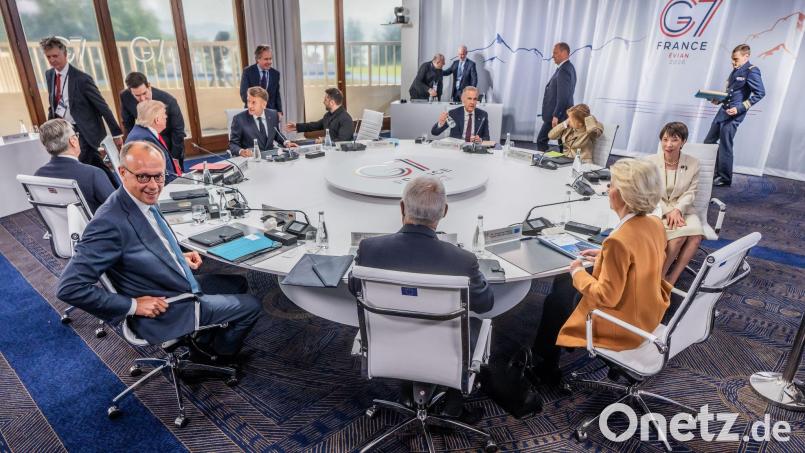 Die Staats- und Regierungschefs der G7 haben sich auf eine gemeinsame Erklärung zu geopolitischen Fragen geeinigt. Bild: Michael Kappeler/dpa-Pool/dpa