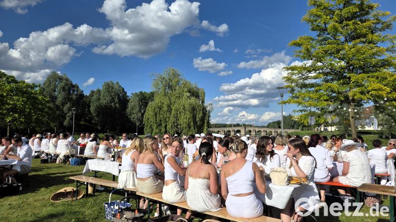 Vor der malerischen Kulisse der Fischhofbrücke feierten mehr als 450 Gäste die Premiere des „Dîner en blanc“ im Tirschenreuther Fischhofpark. Nach dem großen Zuspruch soll die Veranstaltung im kommenden Jahr eine Neuauflage erfahren. Bild: Ulla Britta Baumer