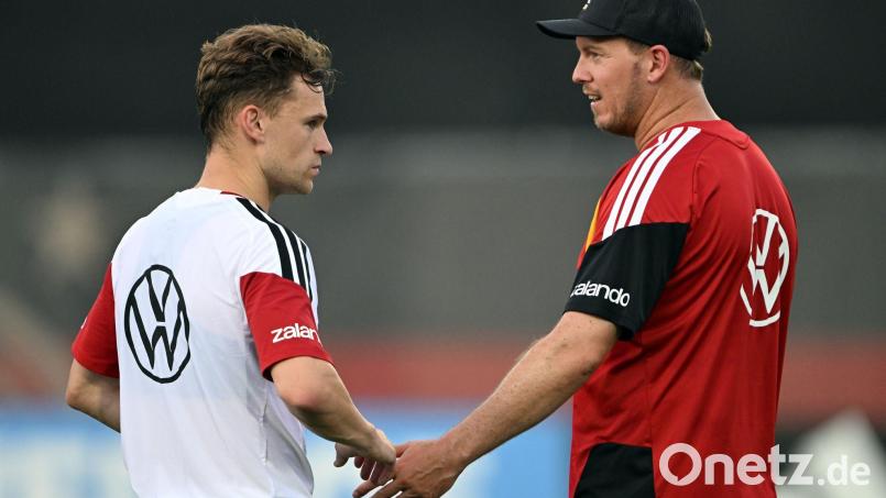 Kimmich (r) und Nagelsmann wollen ins WM-Achtelfinale. Bild: Federico Gambarini/dpa