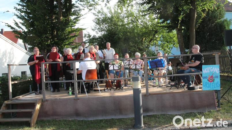 Die Lieder der Chorgemeinschaft Waidhaus/Vohenstrauß (links) und der "Ukulelas" kommen an. Bild: Josef Pilfusek