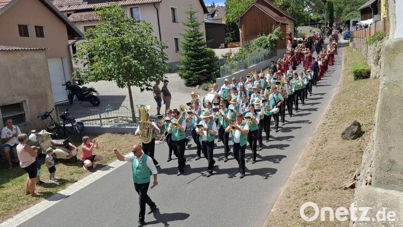 Die Jugendblaskapelle aus Nabburg führt als Festkapelle den Festzug an. Bild: Gabriela Amann