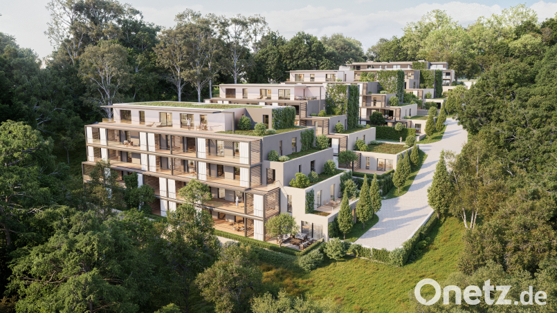 So sieht heute die Planung für die Kleinraigeringer Nordwand aus. In fünf Einzelhäusern sollen 92 Wohnungen entstehen. Grafik: Sandra Dürr BO-Architektur.Visualisierung