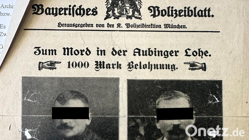 Das Bild zeigt das Original-Fahndungsplakat, dass eine Belohnung für Hinweise auf die Täter im Mordfall in der Aubinger Lohe zeigt. Andreas W. (links) soll einer der Mörder gewesen sein. Bild: Staatsarchiv Amberg / Landgericht Amberg / Schwurgerichtsakten 2935