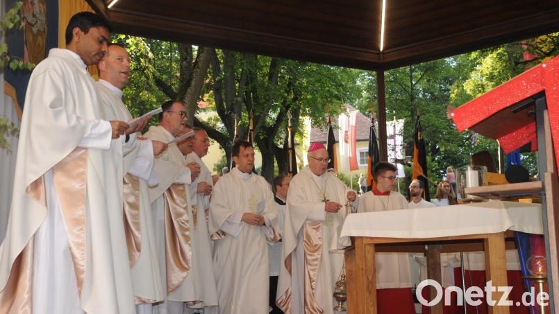 Eine ganze Reihe von Priestern feierte den Pontifikalgottesdienst mit dem Bischof auf dem Sulzbach-Rosenberger Annaberg. Bild: Joachim Gebhardt