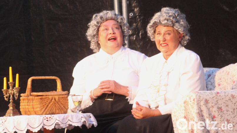Mit Vorliebe mixen Martha (Susanne Steinshorn, links) und Abby (Manuela Pürzel-Lehner, rechts) Giftcocktails und bringen reihenweise alte, einsame Männer um die Ecke. Bild: Rudolf Hirsch