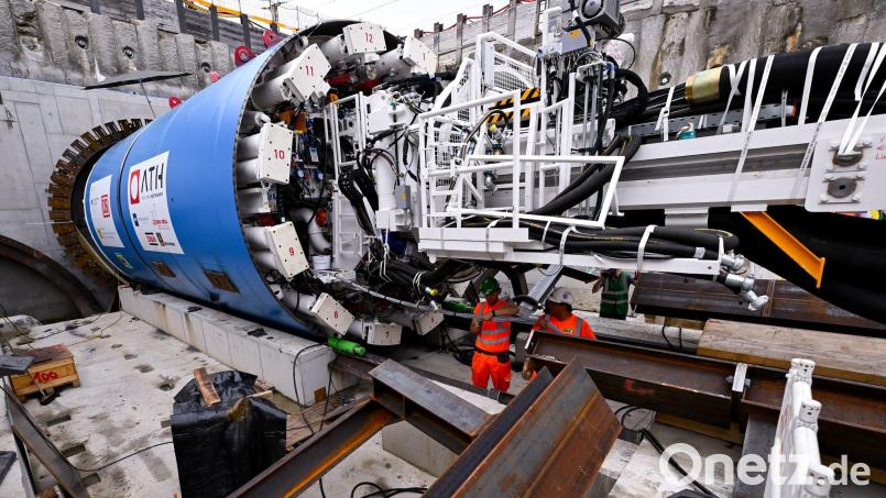 Die Tunnelbohrmaschine wiegt nach Angaben der Bahn rund 700 Tonnen. (Archivbild) Bild: Sven Hoppe/dpa
