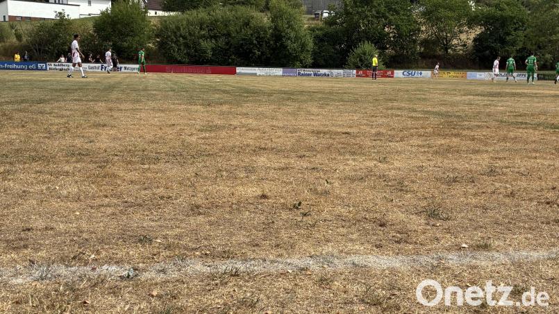 Eher ein Stoppelfeld als ein Fußballplatz: So wie in Kohlberg sieht es aktuell auf vielen Sportplätzen in der Region aus. Bild: DJK Weiden