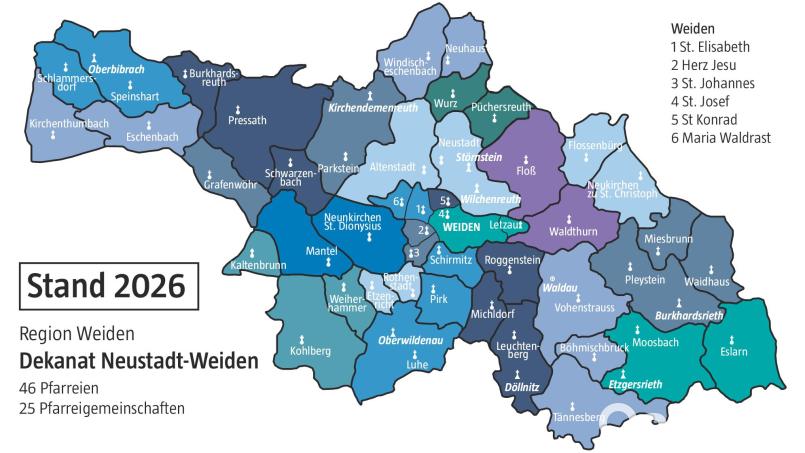 Aus ursprünglich 46 Pfarreien sind mittlerweile 25 Pfarreien und Pfarreiengemeinschaften geworden. Grafik: Noah Wegmüller-Kocher