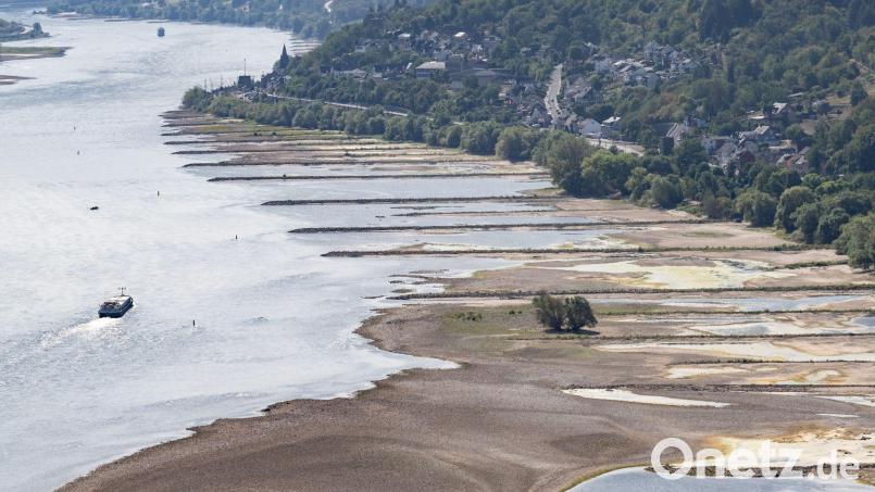 Wegen niedriger Pegelstände ist die Binnenschifffahrt in vielen Flüssen wie hier im Rhein derzeit massiv eingeschränkt. Bild: Boris Roessler/dpa