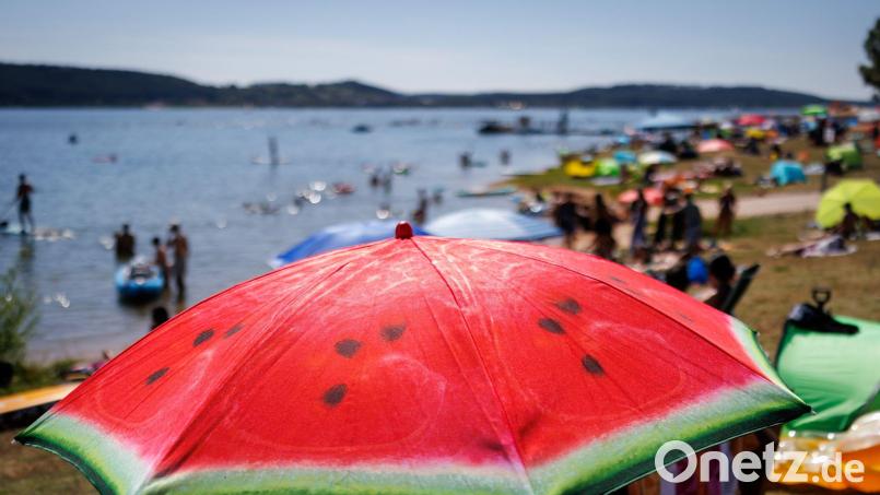 Das Baden im Kleinen Brombachsee ist wegen Blaualgen derzeit untersagt. (Symbolbild) Bild: Daniel Karmann/dpa