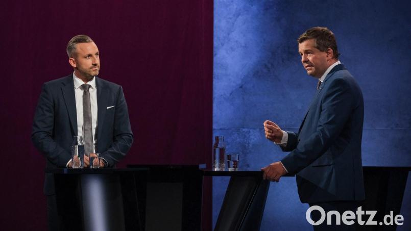 AfD-Spitzenkandidat Ulrich Siegmund und CDU-Spitzenkandidat Sven Schulze stehen sich noch bei mehreren Duellen gegenüber. (Archivbild) Bild: Klaus-Dietmar Gabbert/dpa