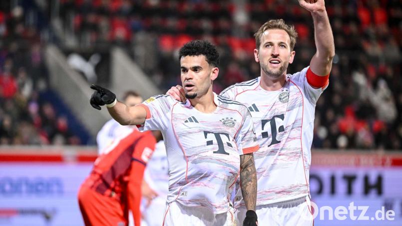 Zeigten eine famose vorige Saison im Bayern-Angriff: Luiz Diaz (links) und Torjäger Harry Kane. (Archivbild) Bild: Harry Langer/dpa
