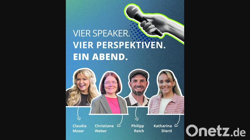 Vier Perspektiven: Claudia Moser, Christiane Weber, Philipp Reich und Katharina Diertl diskutieren bei der "Langen Nacht der Demokratie" über digitale Streitkultur. Grafik: Lisa Stauß