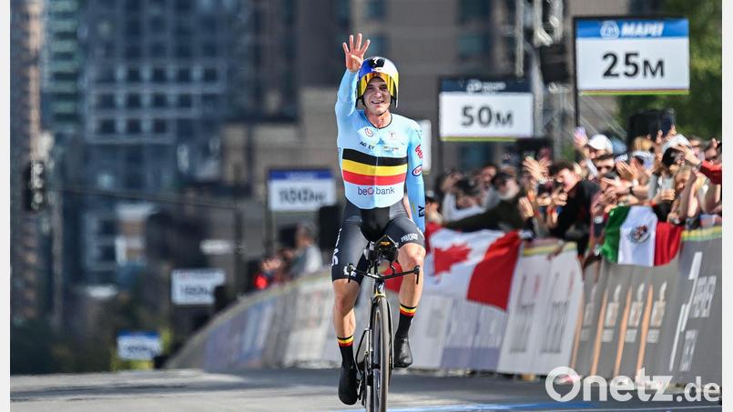 Remco Evenepoel ist im Zeitfahren nicht zu schlagen. Bild: Christinne Muschi/The Canadian Press/AP/dpa