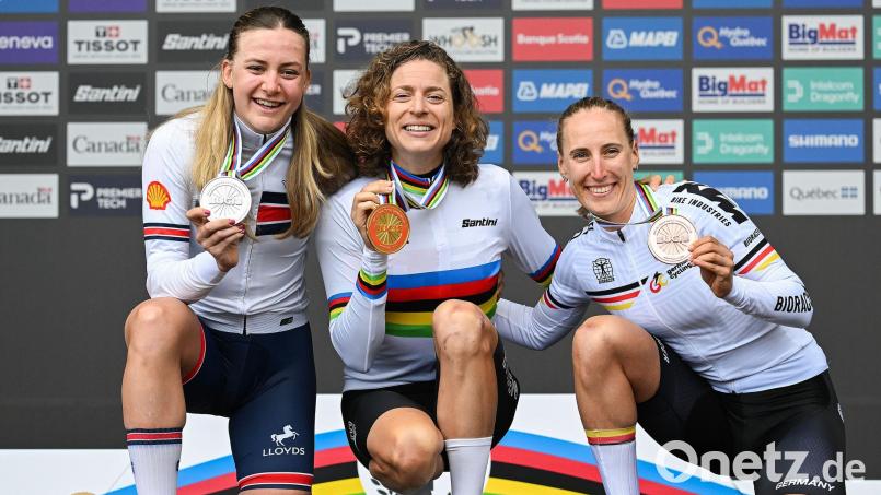 Franziska Koch (r) gewann Bronze im Zeitfahren. Bild: Graham Hughes/The Canadian Press/AP/dpa