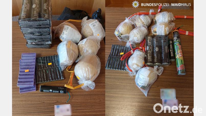 Beamte der Bundespolizeiinspektion Waidhaus haben am Samstag (19. September) bei Grenzkontrollen in Waldsassen insgesamt 12 Kilogramm nicht erlaubte Pyrotechnik sichergestellt. Symbolbild: Bundespolizei