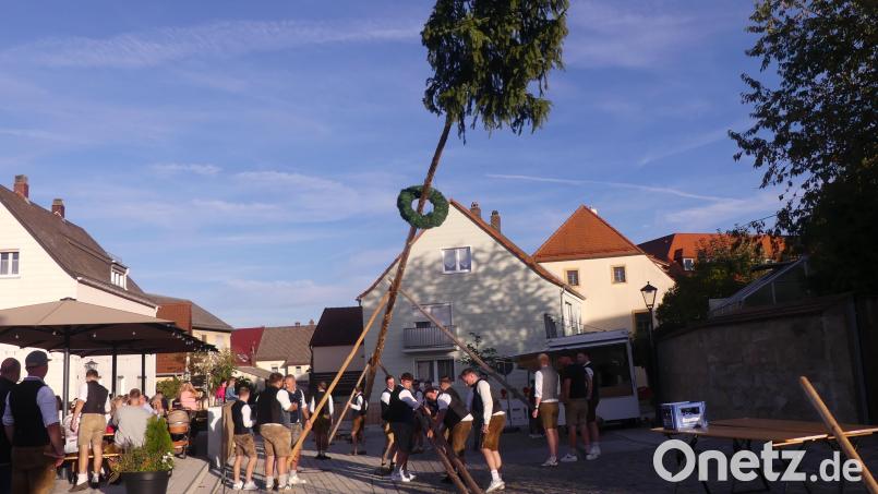 Ein 24 Meter hoher Kirchweihbaum ziert den Platz vor dem Pfarrheim. Bild: Walther Hermann
