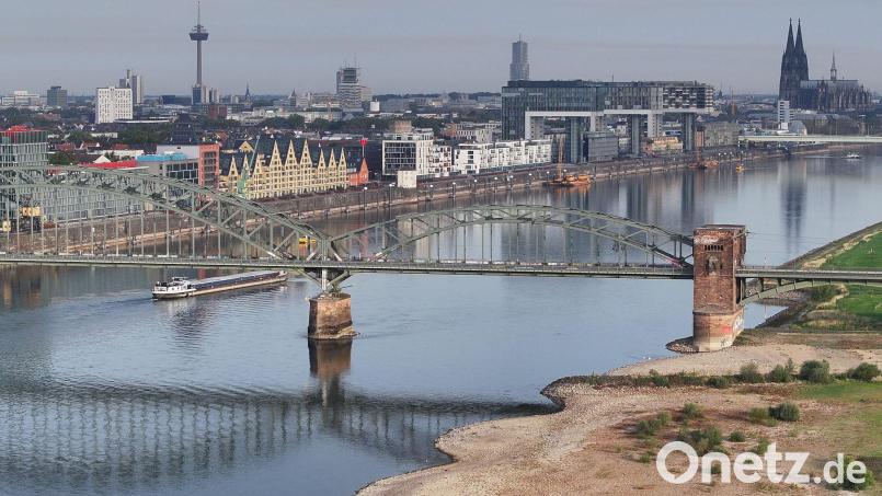 Das Niedrigwasser des Rheins hat in Köln einen neuen historischen Tiefststand erreicht. Bild: Sascha Thelen/dpa