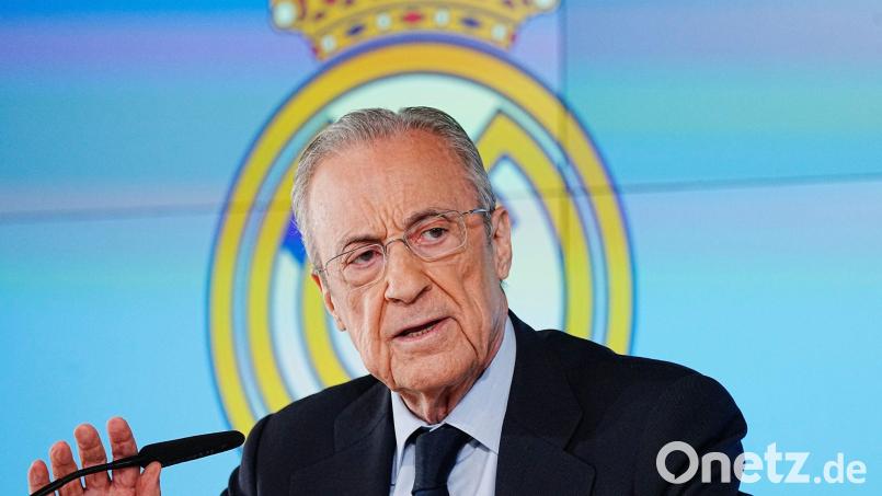 Real Madrid um Präsident Florentino Pérez hat im Negreira-Fall Beschwerde bei der UEFA eingelegt. (Archivbild) Bild: Bernat Armangue/AP/dpa