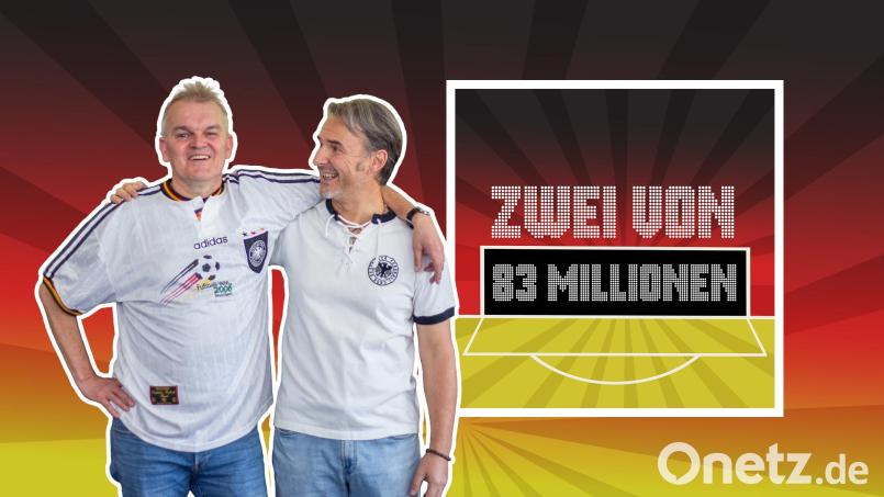 "Zwei von 83 Millionen", der Nationalmannschafts-Podcast mit Stefan Puhane (rechts) und Josef Maier. Bildmontage: Marina Gube, Noah Wegmüller-Kocher