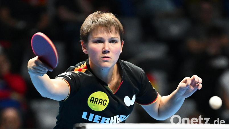 Zwei Medaillen sind sicher: Nina Mittelham bei der Tischtennis-EM (Archivbild). Bild: Manfred Schillings/dpa