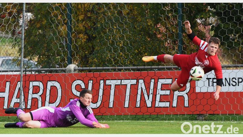 Rettung auf der Torlinie: Der Haidenaaber Torwart Christian Reiß beobachtet die artistische Einlage seines Teamkollegen Michael Lehner. Bild: Gerhard Büttner