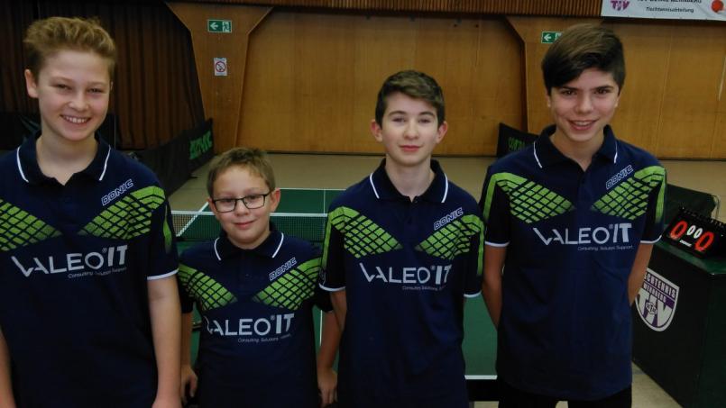 Erfolgreich schließen die Jungen III die Vorrunde in der Bezirksklasse B Mitte ab. Mit 9:1 Punkten liegt die Mannschaft mit (von links) Florian Zitzmann, Timo Wild, Leon Bodensteiner und Tizian Ziegler auf Platz eins. Bild: wdb