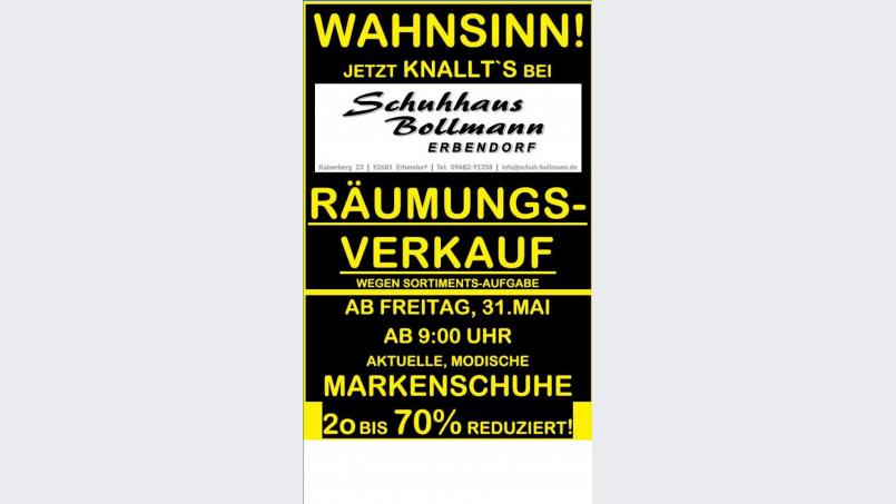 Beim Räumungsverkauf gibt es Markenschuhe, die bis zu 70 Prozent reduziert sind! Bild: exb