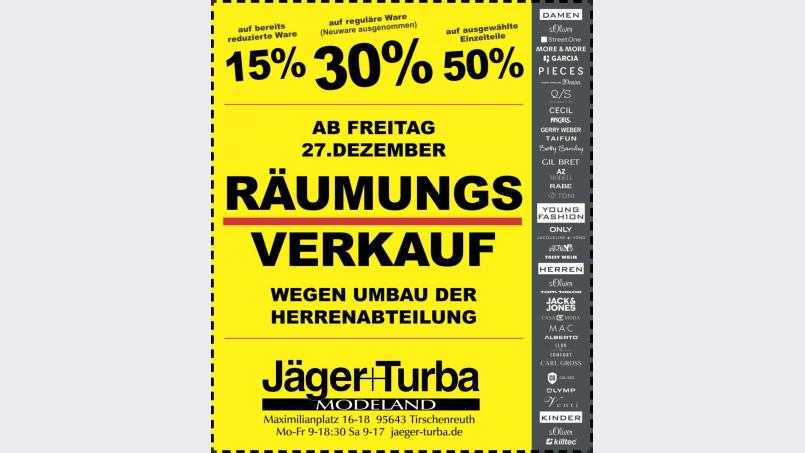 Das Modeland Jäger+Turba lädt ab 27. Dezember zum Räumungsverkauf. Bild: exb