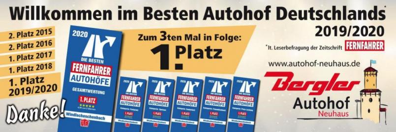 Der Erlebnis-Autohof Bergler darf sich zum dritten Mal in Folge &quot;Bester Autohof Deutschlands&quot; nennen. Bild: exb