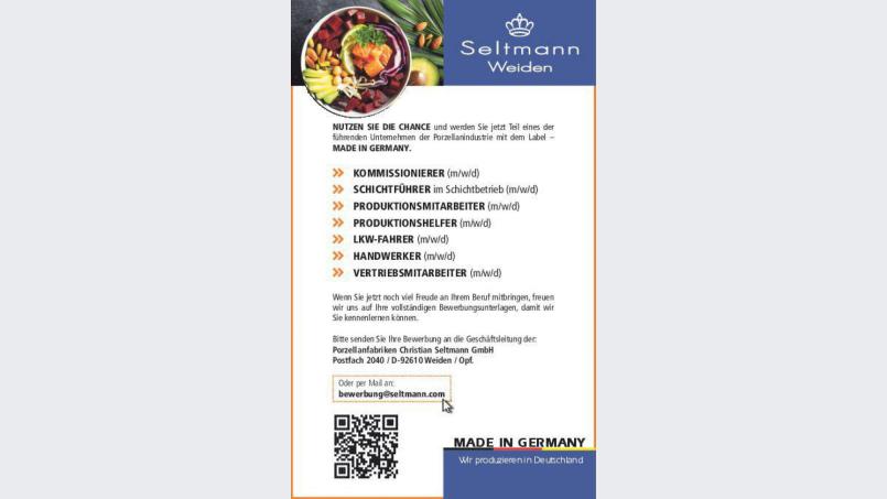 Attraktive Stellen hat Seltmann Weiden zu vergeben. Bild: exb