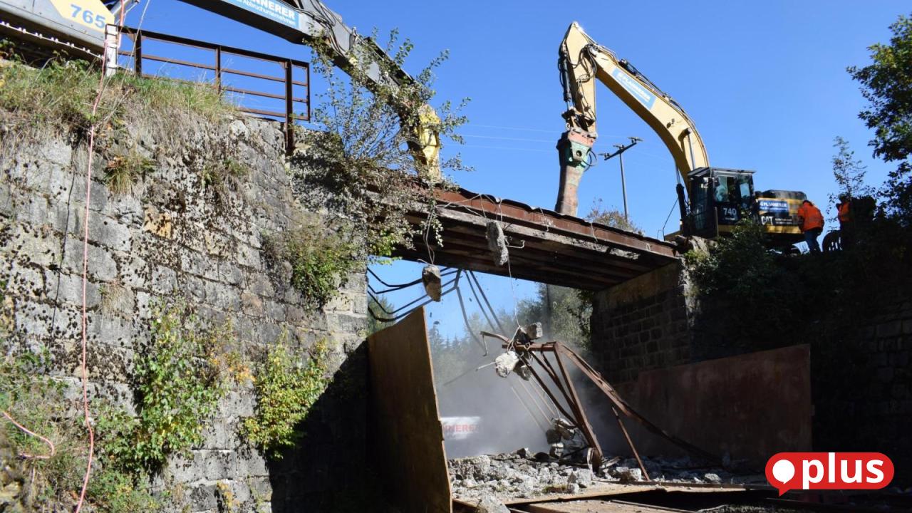 Railway bridge near Wernersreuth demolished in 30 minutes