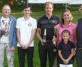 GC-Stiftland-Präsident Dr. Wolfgang Ries (rechts) gratulierte den Gewinnern der Clubmeisterschaften 2017, (von links) Christine Schöner, Michael Schurig, Pascal Schwirtz, Thomas Hartung und Veronika Volmutová

(mit Schwester Barbara).	Bild: exb