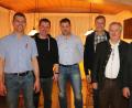 Die neue Führungsriege des Schweineprüfrings (von links): Robert Zagel, Stefan Schmid, Florian Wiesneth, 2. Vorsitzender Georg Dotzler, Vorsitzender Herbert Pilhofer und Ehrenvorsitzender Heinrich Hubner.	Bild: gru